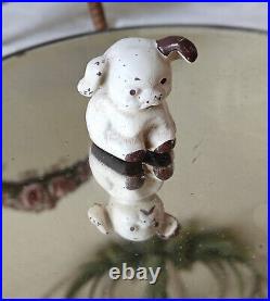 Owosso Mich RENOWN Stoves Cast Iron puppy dog Paperweight RARE White Brown EAR