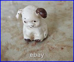 Owosso Mich RENOWN Stoves Cast Iron puppy dog Paperweight RARE White Brown EAR