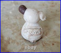 Owosso Mich RENOWN Stoves Cast Iron puppy dog Paperweight RARE White Brown EAR