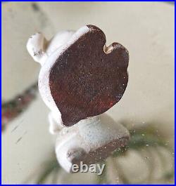Owosso Mich RENOWN Stoves Cast Iron puppy dog Paperweight RARE White Brown EAR