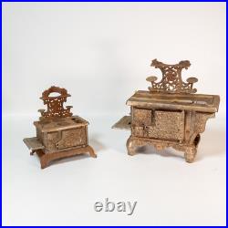 Pair Antique Lancaster Brand Eagle Cast Iron Cook Stove Salesman Sample Large