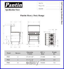 Pantin 36 Commercial 6 Burner Oven Range Kitchen Restaurant Stove ETL227,000BTU