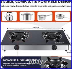 Propane Stove 2 Burner Gas Cooktop, Portable Tempered Glass Double Burner Stove