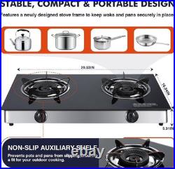 Propane Stove 2 Burner Gas Cooktop, Portable Tempered Glass Double Burner Stove