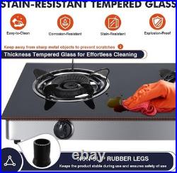 Propane Stove 2 Burner Gas Cooktop, Portable Tempered Glass Double Burner Stove