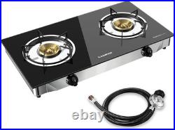 Propane Stove 2 Burner Tempered Glass Auto Ignition Double