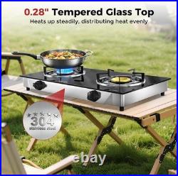 Propane Stove 2 Burner Tempered Glass Auto Ignition Double