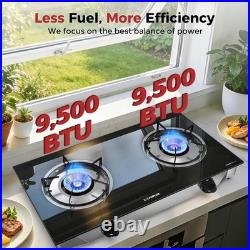 Propane Stove 2 Burner Tempered Glass Auto Ignition Double