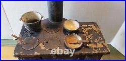 RARE Large Antique Cast Iron Baby Brand Miniature Cooking Salesman Stove with Pot