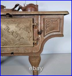 Rare Antique BABY Cast Iron Cook Stove Range Salesman Sample Toy + Extras Pot