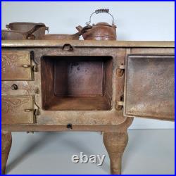 Rare Antique BABY Cast Iron Cook Stove Range Salesman Sample Toy + Extras Pot