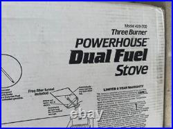 Rare NEW Coleman 3 Burner Powerhouse 428-700 Dual Fuel Stove. NEVER USED
