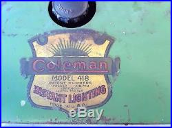 Rare Vintage 1937 Coleman Model 418/ 3-Burner Camp Stove w Everdur Tank