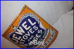 Rare Vintage c1920 Jewel Stoves & Ranges Gas Oil 20 Curved Porcelain Metal Sign