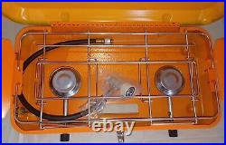 Sears 2 Burner Propane Camping Stove Vintage 1970s Yellow Orange 72767 New NOS