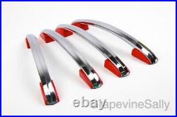 Set of 4 RED Vintage Stove Parts 1940s Wedgewood Stove Door NEW CHROMED Handles