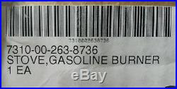 Stove Gasoline 2-Burner 5000 BTU/hr Hinged Windshield Case US Military New 1986