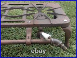 SuperB Vintage Cast Iron Portable, Gas IRON CAMP/COOK STOVE Porcelain Handles