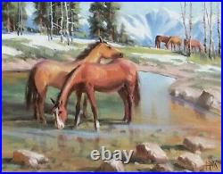 TOM HAAS painting'San Juan Range' oil Colorado wild horses ranch winter pond