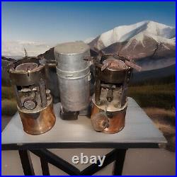 TWO COLEMAN MILITARY POCKET CAMPING STOVES #530 A47's ONE CASE ONE FUNNEL