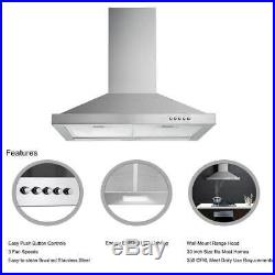 Tieasy 30-in Wall-Mount Range Hood 350-CFM Push Control Over Stove Vent LED Lamp
