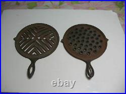 Two 1878 Griswold Style Cast Iron Round Broiler Wood Burning Stove Cook Top