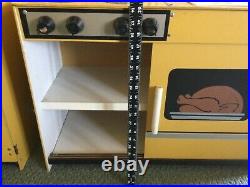 VINTAGE CHILD SIZE YELLOW KITCHEN PLAY SET Stove, Refrigerator, Sink 1960'S-70'S