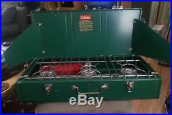 VINTAGE COLEMAN 3 BURNER CAMP STOVE 426D499 DATED 4-72 With BOX NEW OLD STOCK! G