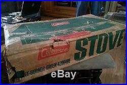 VINTAGE COLEMAN 3 BURNER CAMP STOVE 426D499 DATED 4-72 With BOX NEW OLD STOCK! G