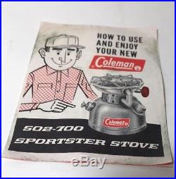 VINTAGE COLEMAN 502-700 SPORTSTER CAMP STOVE With 501-960 ALUM. Cook Kit New