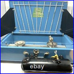 VINTAGE RARE Black/Blue Sears Gas Two Burner Camp Stove 476.72302 CLEAN in EUC