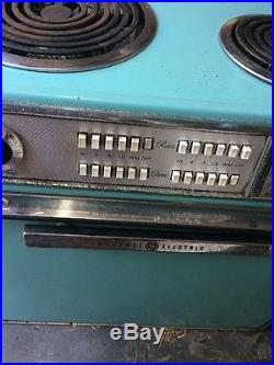 VTG GE 27 Drop In Electric Stove Range Oven 1960's Turquoise Mid Century Retro