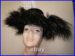 Vintage 1940s Hat Lady's Wide Brim Feathers Stove Pipe