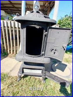 Vintage 1942 Bellaire Pine Oak Cast Iron Pot Belly Wood Burning Stove #219