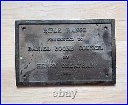 Vintage 1956 Boy Scout Daniel Boone Council Bronze Rifle Range Sign Plaque