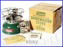Vintage 1957 COLEMAN 500A SPORTMASTER Gas Sunshine Night Camp Stove withBOX & Tags