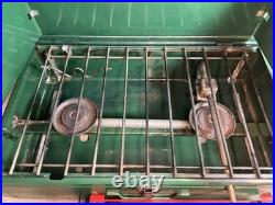 Vintage 1960s Coleman Model 413E Two Burner Gas Camp Stove With Legs/Towel Rack