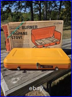 Vintage 1970s Sears 2 Burner Propane Orange Camp Stove 72764 Rare EUC With Box