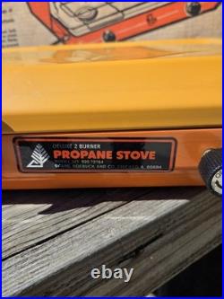 Vintage 1970s Sears 2 Burner Propane Orange Camp Stove 72764 Rare EUC With Box