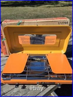 Vintage 1970s Sears 2 Burner Propane Orange Camp Stove 72764 Rare EUC With Box