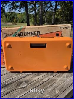 Vintage 1970s Sears 2 Burner Propane Orange Camp Stove 72764 Rare EUC With Box