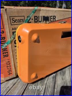 Vintage 1970s Sears 2 Burner Propane Orange Camp Stove 72764 Rare EUC With Box
