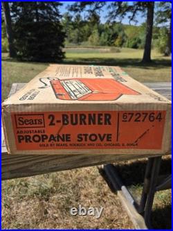 Vintage 1970s Sears 2 Burner Propane Orange Camp Stove 72764 Rare EUC With Box