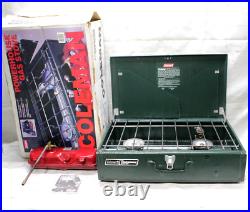 Vintage 1990 Coleman Model 413H Green Dual 2 Burner Gas Camping Stove W Box