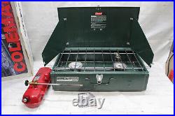 Vintage 1990 Coleman Model 413H Green Dual 2 Burner Gas Camping Stove W Box
