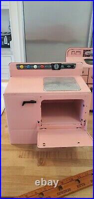 Vintage 50s Pink Wolverine Metal Toy Kitchen Set Sink Stove Refrigerator tin