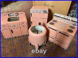 Vintage 50s Wolverine Tin Pink Toy Kitchen Set Fridge Stove Sink Washing Machine