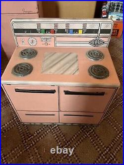 Vintage 50s Wolverine Tin Pink Toy Kitchen Set Fridge Stove Sink Washing Machine