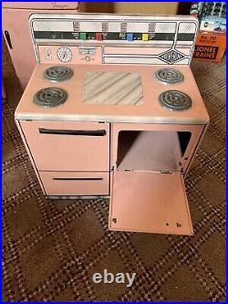 Vintage 50s Wolverine Tin Pink Toy Kitchen Set Fridge Stove Sink Washing Machine