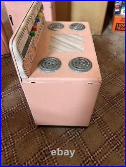 Vintage 50s Wolverine Tin Pink Toy Kitchen Set Fridge Stove Sink Washing Machine